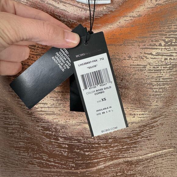 BCBGMaxazria | NWT Silvie Rose Gold Metallic Foil Body-con Bandage Mini Skirt - Picture 8 of 8